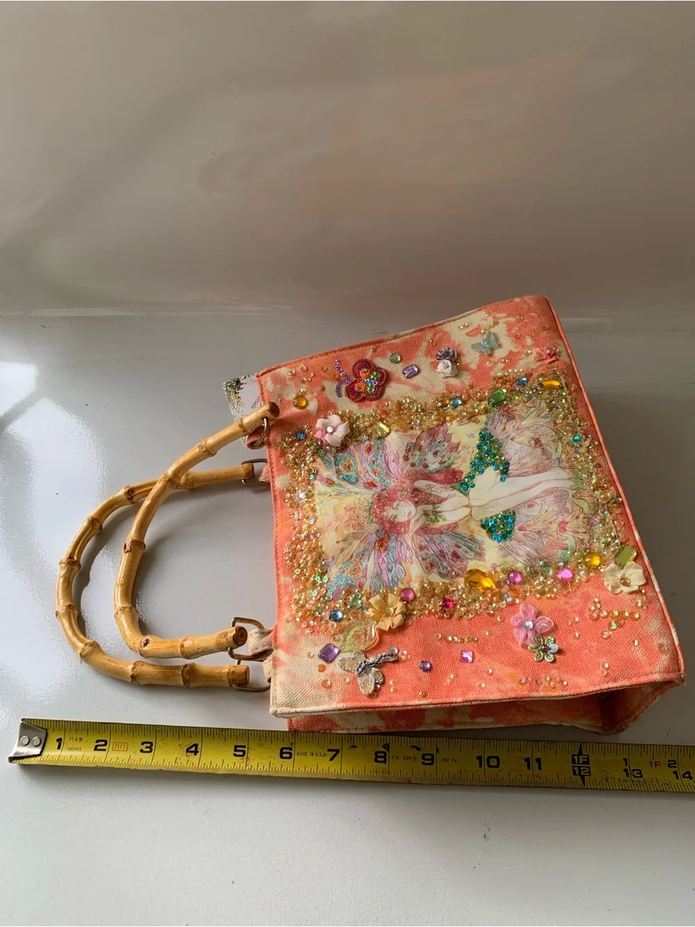 Capelli of New York Coral Sequin Fairy Bamboo-Handle Shoulder Bag